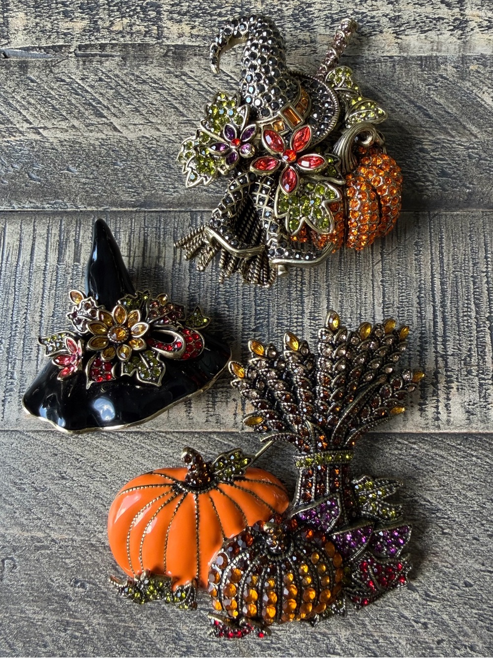 Trio of Heidi Daus Halloween/Fall Themed Brooches